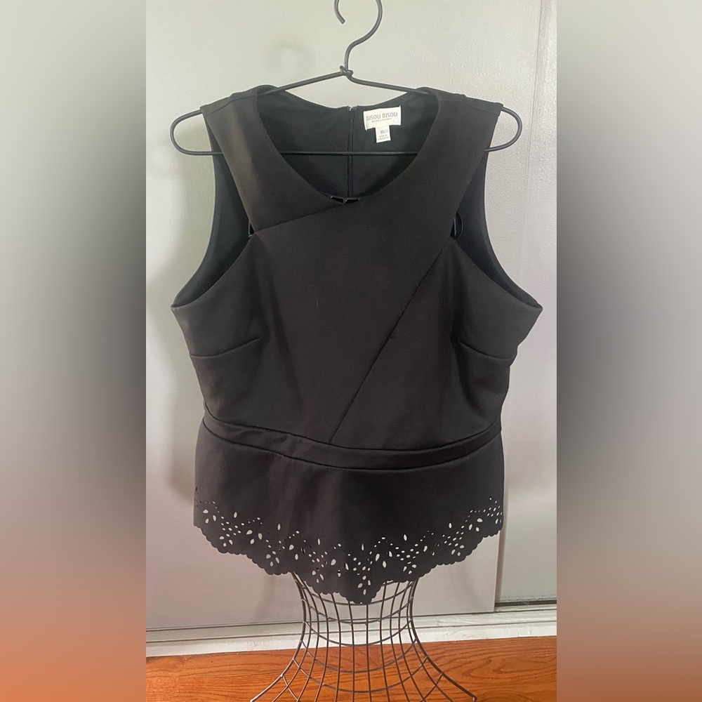 Bisou Bisou Black Asymmetrical Cut Out Tank Top